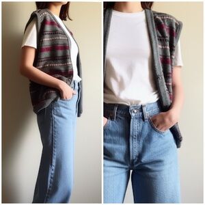 80s Vintage Neutral Grandpa Style Button Front Fisherman‎ Aesthetic Sweater Vest